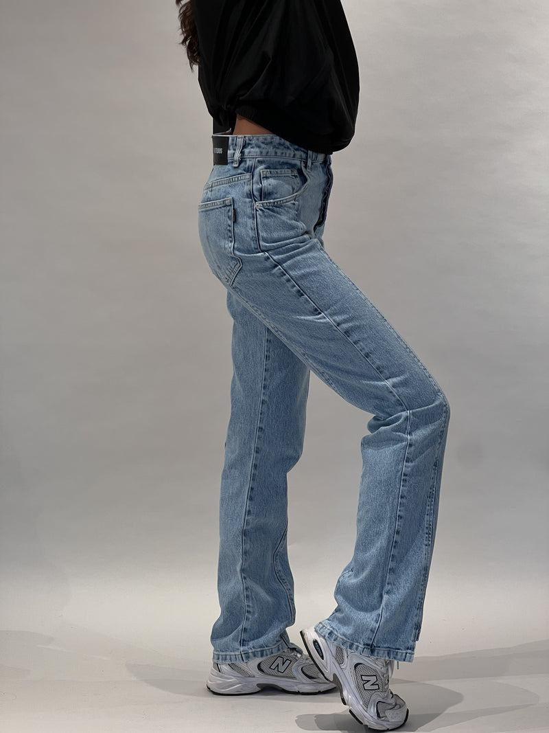 Light Denim Slim High-Rise Straight Leg Jeans