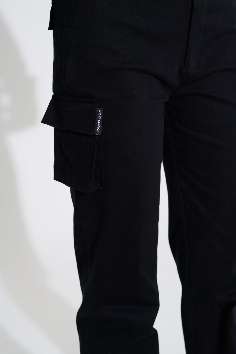 Black Cargo Straight Pocket Pants
